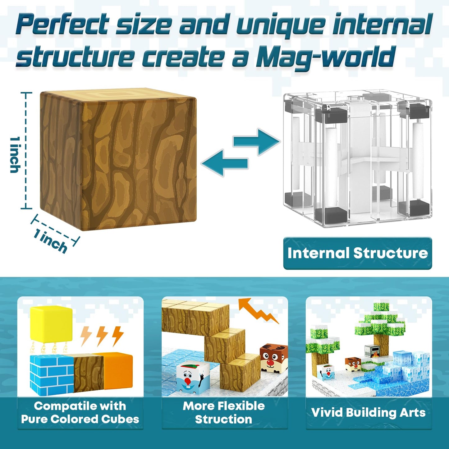 Toylogy Magnetic Building Blocks - Build Mine Magnets World Ice Edition Set, Magnetic World Kids Toy for 3 4 5 6 years Gift Girls, Magnet Game Princess Castle STEM Toy for 3+ Children