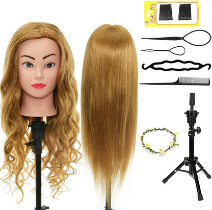Neverland 24" Mannequin Head Hairdresser with Stand 60% Real Hair Hair Practice Head Doll Head Hairdresser Head Training Head With Holder + Hair Styling Braid Set #27