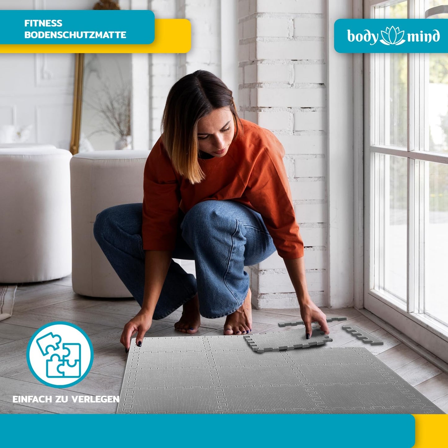 Ground protection mats XXL set; Fitness mat floor protection puzzle mat; Underlay mat for fitness equipment + FREE anti-slip mat; Exercise mat & sports mat for fitness room basement garage approx. 2m² Grey