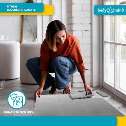 Ground protection mats XXL set; Fitness mat floor protection puzzle mat; Underlay mat for fitness equipment + FREE anti-slip mat; Exercise mat & sports mat for fitness room basement garage approx. 2m² Grey