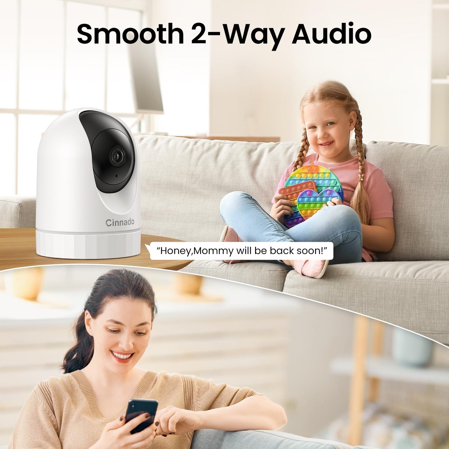 Cinnado Indoor Surveillance Camera - 2K Baby Monitor with Camera, 360 Degree WiFi Indoor Dog Camera with APP, Automatic Tracking, Two-Way Audio, Motion Detection, Night Vision, compatible with Alexa