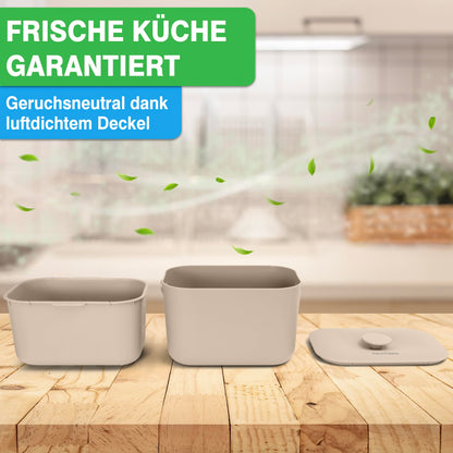 YourCasa 5L kitchen compost bin - for everyday organic waste - dishwasher safe - odor-proof with sieve & ergonomic handle - small compost bin for organic waste (cream)