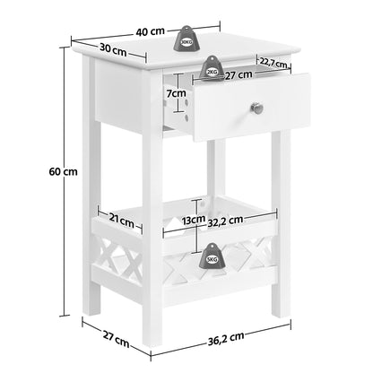 Yaheetech Set of 2 Nightstands Bedside Table with Basket & 1 Drawer Country Style Side Table Telephone Table Coffee Table for Living Room/Bedroom 40×30×60 cm, White