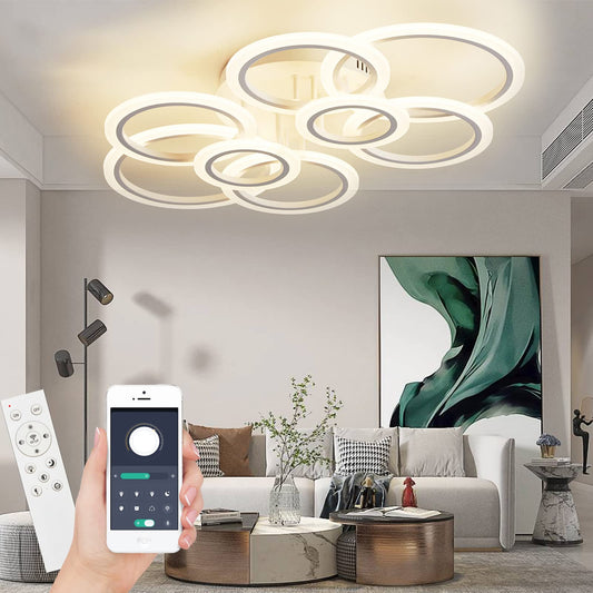 Narwhal Dimmable LED Ceiling Light 8-Rings Modern Living Room Lamp with Remote Control, Memory, Timer, Function, and Night Light, Ceiling Lamp for Bedroom, Dining Room, Hallway, Office, and Balcony