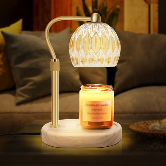 KPUY candle warmer lamp, candle warmer lamp with timer and dimmer, candle warmer, adjustable height scented candle warmer with 2 * 50W bulbs for jar candles, flameless (Gold)