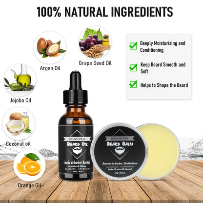 Upgraded beard care set for men, 11 in 1 beard growth kit includes beard shampoo, beard oil, beard balm, beard comb, beard scissors, etc. Gift set for men for Christmas, Valentine's Day, Father's Day.