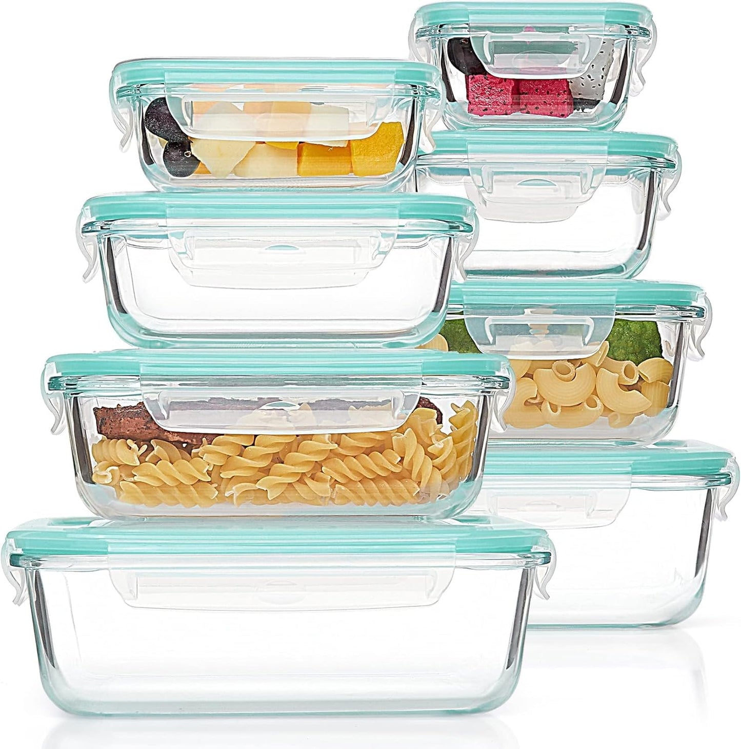 Vtopmart 8 Pack Glass Containers with Lids, Glass Food Storage Containers with Lids, Meal Prep Boxes for Food, Microwave Safe, BPA-Free (Green)