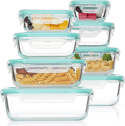 Vtopmart 8 Pack Glass Containers with Lids, Glass Food Storage Containers with Lids, Meal Prep Boxes for Food, Microwave Safe, BPA-Free (Green)
