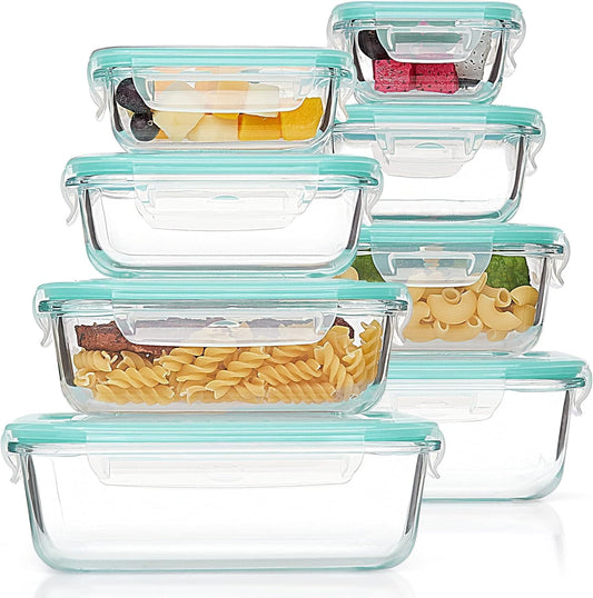 Vtopmart 8 Pack Glass Containers with Lids, Glass Food Storage Containers with Lids, Meal Prep Boxes for Food, Microwave Safe, BPA-Free (Green)