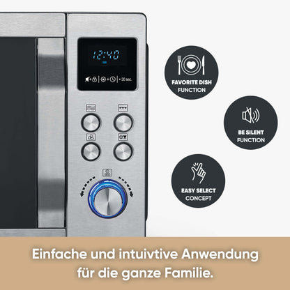 SEVERIN microwave with grill and hot air function 3-in-1, for thawing, steaming and heating, microwave with turntable, brushed stainless steel/silver, MW 7774