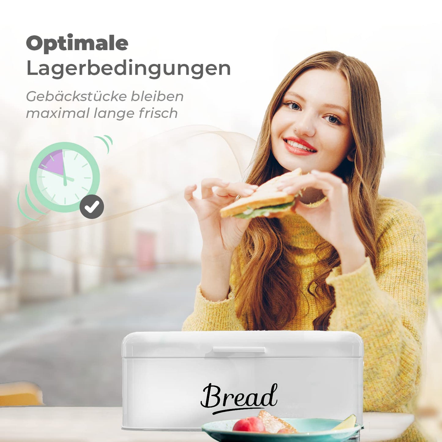 DRULINE Bread box with folding lid - Retro bread box - Bread storage - Breadbox - Metal white/black - W/D/H approx. 42 x 16 x 22.5 cm - Retro design