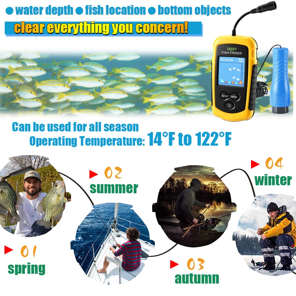 LUCKY Portable Fish Finder Fish Detector Device Handheld Depth Finder for Boat Kayak Canoe Pontoon Jon Boat Jet Ski Float Tubes Ice Fishing Fish Finder Shore Fishing Gifts for Men