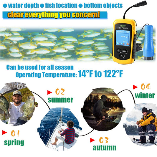 LUCKY Portable Fish Finder Fish Detector Device Handheld Depth Finder for Boat Kayak Canoe Pontoon Jon Boat Jet Ski Float Tubes Ice Fishing Fish Finder Shore Fishing Gifts for Men