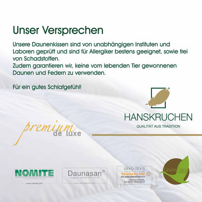 HANSKRUCHEN® Premium de Luxe comforter pillow 40x40 cm - Made in Germany. Down cuddle pillow made of 100% cotton - 90% down 10% feathers, pillow for allergies [1 pack].