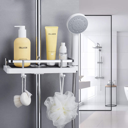 Hoomtaook Shower Caddy for Shower Rail Shower Caddy Hanging Shower Shelves Accessories Holders with Two Hooks and Shower Head Hook Fit [21mm-25mm] Rail Plastic, 2 Pieces White
