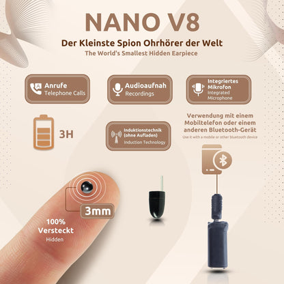 PingaOculto Spy Earpiece for Exam Mini Nano Invisible Earphone for Mobile Microphone Adhesive Strip - Hidden Wireless Headset Crib Sheet (Spy Earpiece Nano V8 + VIP Pro UltraMini)