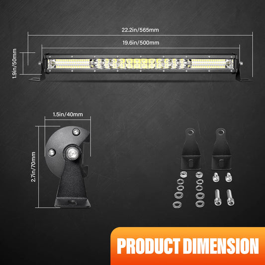 SKYWORLD LED work light bar 50cm 180W floodlight spotlight combo off-road lighting LED additional spotlight for 4x4 SUV ATV UTV car tractor, with 12V wiring harness.