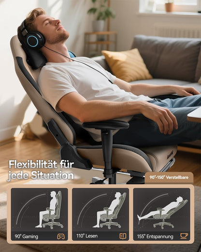 AutoFull C3 Gaming Chair, Ergonomic Gaming Chair with Lumbar Support, Height Adjustable & Reclining Function, Gaming Chairs with Footrest, 150 kg Weight Capacity, Racing Seat Design PU Leather (Brown)