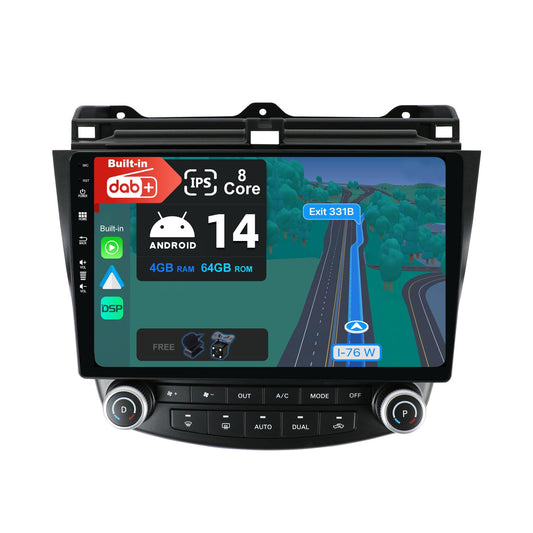 JOYX Android 13 car radio fits Honda Accord 7th (2002-2007) - Built-in DAB/DSP/Carplay/Android Auto - 4G+64G - Free camera MIC - 10.1 inch 2 Din - Steering wheel control WiFi Fast-boot 360 camera