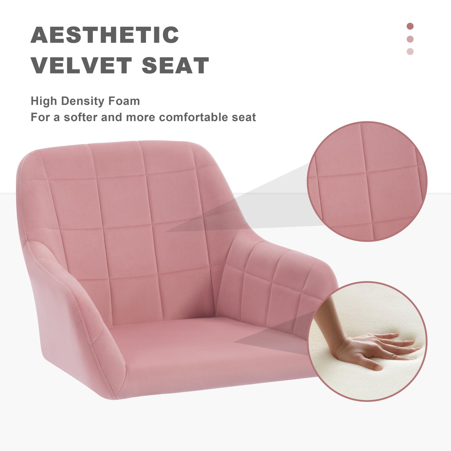 WOLTU Vanity Chair, Swivel Desk Chair, Rolling Office Chair, Ergonomic Task Chair, Height Adjustable Seat for Home Office, Bedroom, Office, Velvet, Pink
