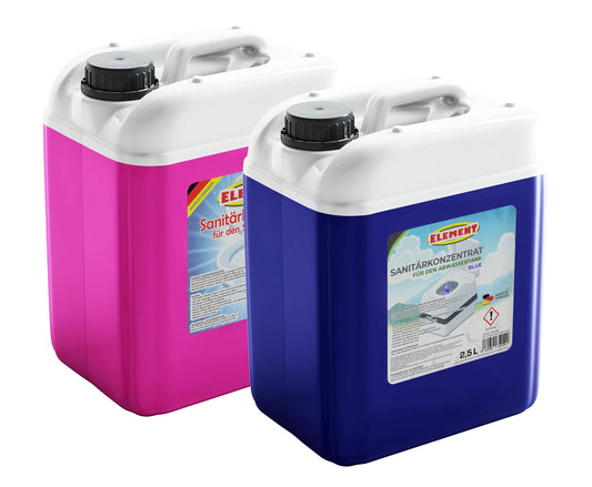 Sanitation fluid for camping toilets I Set 2 x 2.5 liters I BLUE & flushing water tank I for fresh and waste water tank I chemical toilet additive I camping toilet I waste tank I sanitation concentrate