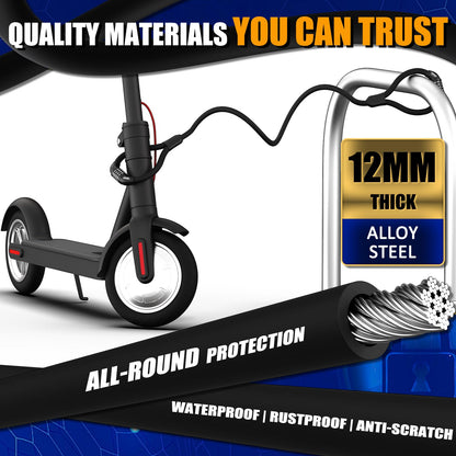 E Scooter lock, Double combination lock with 4-digit code, lock for E Scooter, 105cm/12mm cable lock Waterproof, Anti-theft E Scooter locks, Highly secure bike lock.