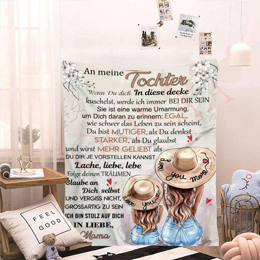 UOOYAA Personalized Blanket, Blanket for My Daughter in German, Mother to Daughter Letter Blanket, Positive Encouragement and Love Daughter Flannel Blanket.