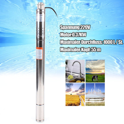2" Deep Well Pump Submersible Pump 370w Well Pump Pipe Pump Garden Pump Sand Resistant 55m 1000 L/h