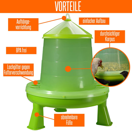 8 liter poultry drinker green with feet and 4 kg poultry feeder green with feet for chickens, chicken feed trough, chicken feed dispenser, chicken feed automatic, chicken feeder, chicken feed dispenser