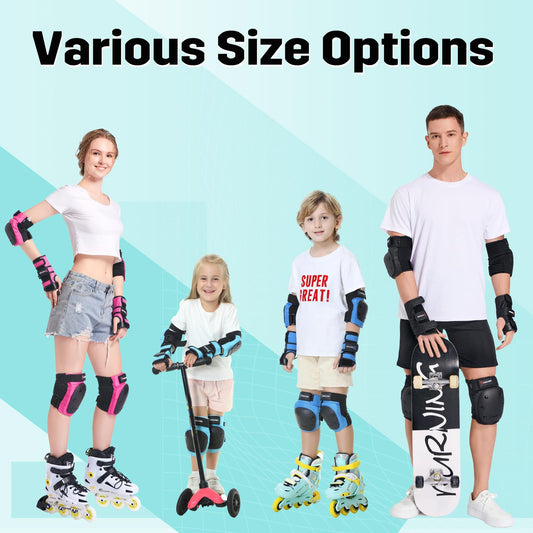 Forzueby knee pads, elbow pads, and wrist guards for adults & kids - 6 in 1 protective gear set for inline skating, skateboarding, scooter riding, BMX, etc.