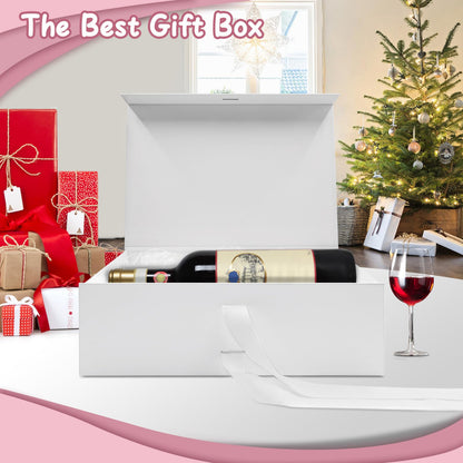 Sekepingo White Luxury Large Magnetic Gift Box, 32.5*23*10.5cm Gift Box with Ribbon, Paper & Greeting Card Party Favor Box for Wedding, Birthday & Mother's Day.