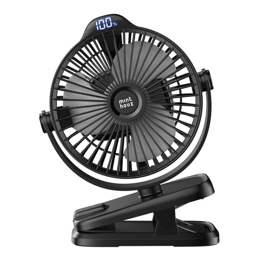 Minthouz Table Fan with Clip, 8000mAh USB Fan, 5 Speeds Portable Mini Fan, Quiet Ceiling Fan Ideal for Outdoor Camping/Stroller/Home/Office