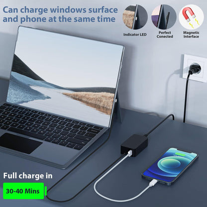 65W Surface charging cable 15V 4A Microsoft charger power supply for Surface Pro 11/X/10/9/8/7/7+/6/5/4/3, Surface Laptop 7/6/5/4/3/2/1, Surface Go 4/3/2/1, Surface Book 3/2/1, Model 1706 1796 1800 with USB