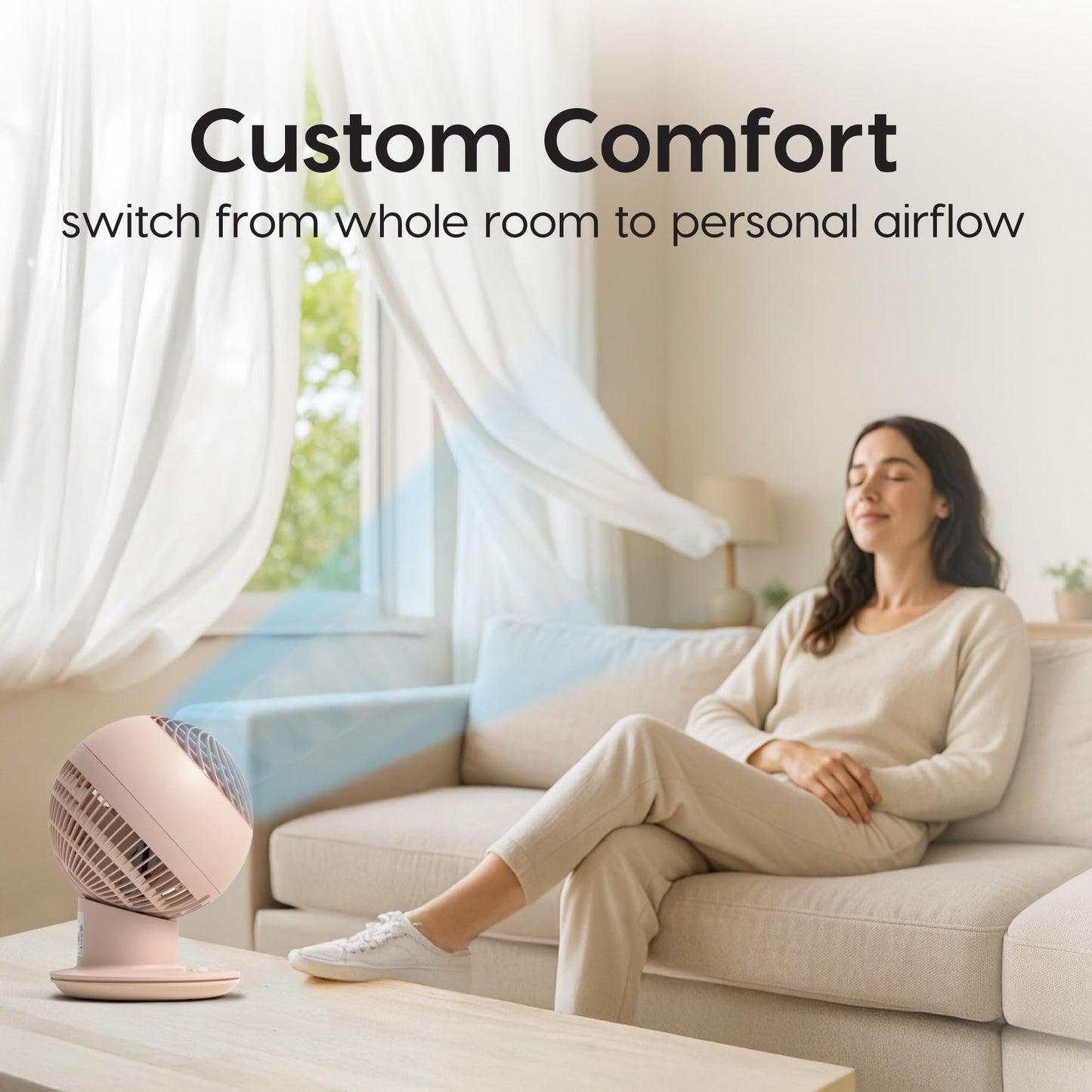 Iris Ohyama Woozoo, 30m², fan, matte pink, 5 speeds, remote control, oscillating, quiet, table fan, desktop fan, floor fan, portable, cooling, PCF-SC15T.