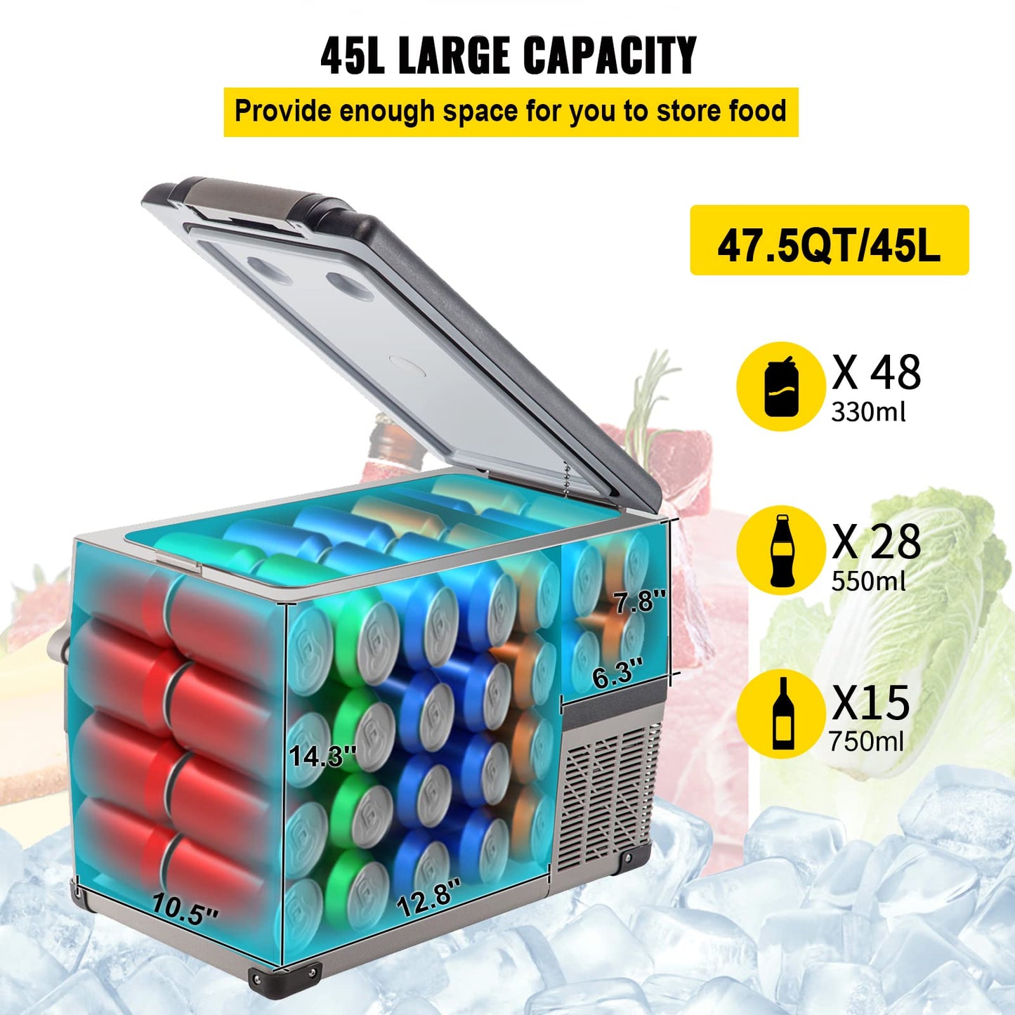 VEVOR Compressor Cooler Auto Refrigerator 45L Portable Fridge Small Freezer for Boat Truck Car Camping