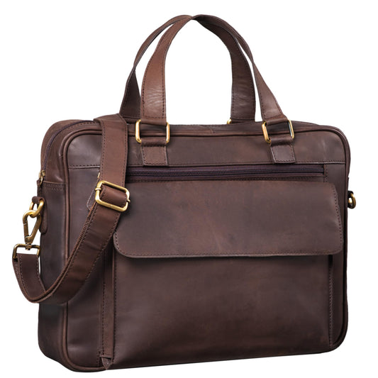STILORD 'Florence' vintage business bag for women made of high quality leather. Large handbag and shoulder bag for office work, laptop, and documents. In real leather, color: matte dark brown.
