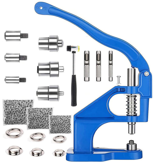 Grommet press Grommet Kit 1500 Hand press Grommet punch Rivet press, Professional grommet press set, 3 dies grommets (6/10/12mm), for tarps fabrics, rivets, textiles, DIY decoration, banners, leather, awnings, curtains.