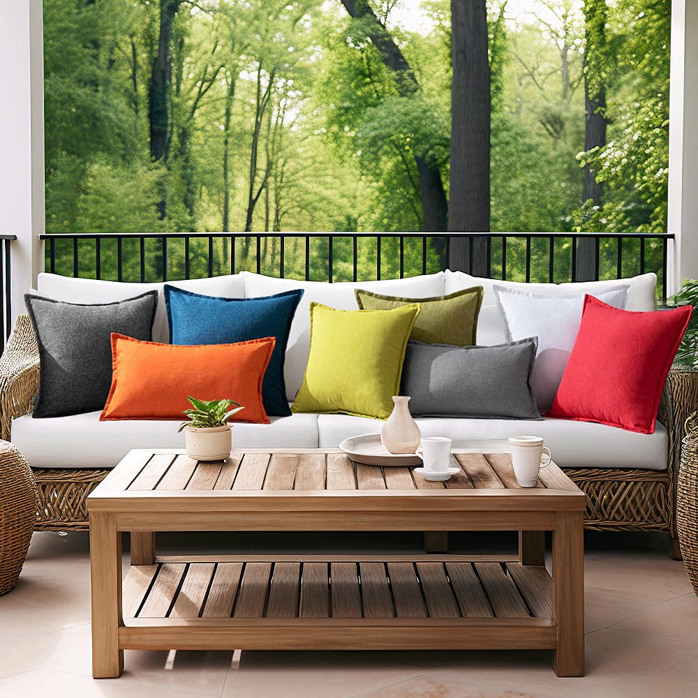 MIULEE Outdoor Pillow Weatherproof Pillow Cover Waterproof Decorative Pillow Covers Linen-Look Throw Pillows for Garden Sofa Couch Living Room Bedroom 2 Pack 50x50cm White