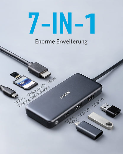 Anchor USB C Hub, 7-in-1 adapter with 4K HDMI, 100W power delivery, USB C, 2 USB A 5Gbps data ports, microSD & SD card slots. Compatible with MacBook Air, MacBook Pro, XPS, etc.
