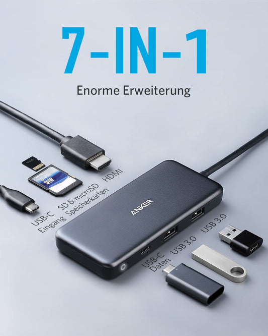 Anchor USB C Hub, 7-in-1 adapter with 4K HDMI, 100W power delivery, USB C, 2 USB A 5Gbps data ports, microSD & SD card slots. Compatible with MacBook Air, MacBook Pro, XPS, etc.