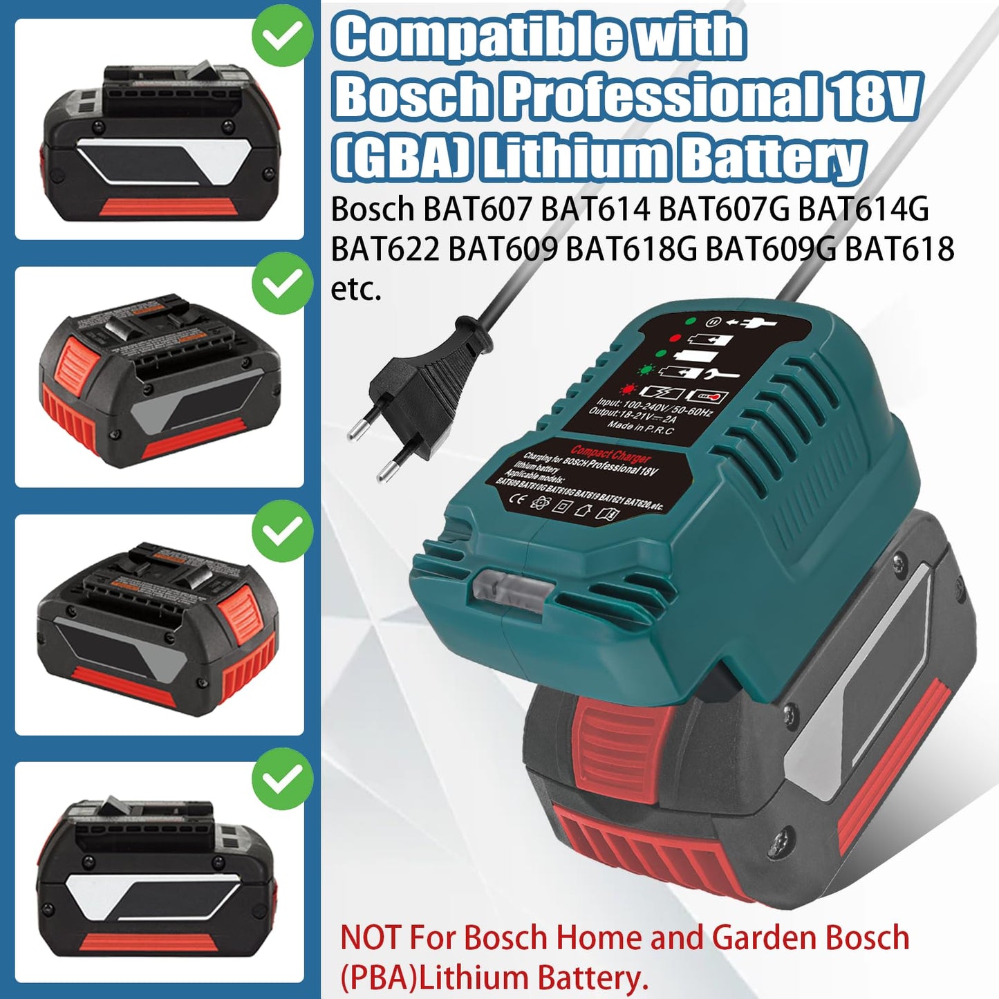 URUN Replacement Charger for Bosch Professional 18V System Battery, Portable Mini Fast Charger with LED Display for Bosch GBA BAT607 BAT614 Tool Battery Packs (Only for 18V Battery)