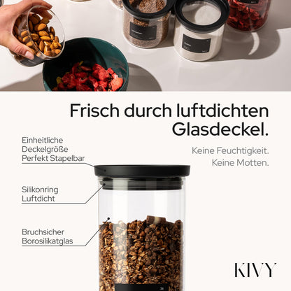 KIVY Large 3L Airtight Glass Jar with Transparent Glass Lid - For Flour, Cookies, Candy, Laundry Detergent - Storage Glass - Flour Storage Glass - Storage Box - Cookie Jar