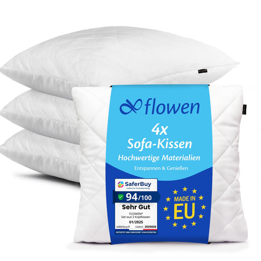 Flowing pillows 50x50 cushion 4-piece set for sofa and bed inner cushion hypoallergenic anti-dust mite pillow filling with soft quilted pillowcase removable and washable for home/hotel