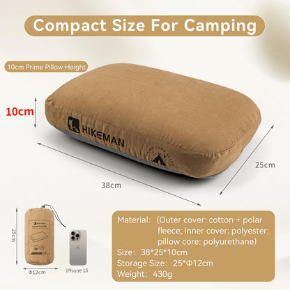 HIKEMAN camping pillow compressible travel pillow - ultralight neck pillow made of Memory Foam, beach pillow head pillow for travel, hiking, outdoor activities (Army Green)