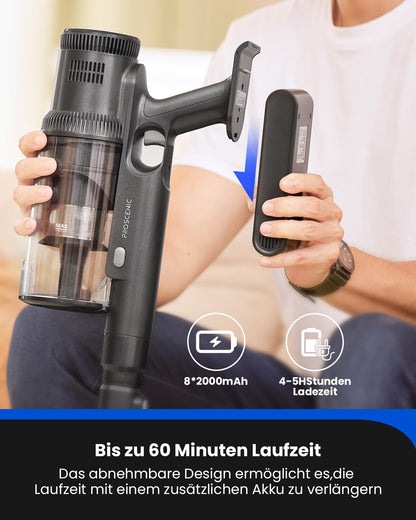 Proscenic P11 Cordless Vacuum Cleaner with Mopping Function, 45KPA-550W-60Min Battery Vacuum Cleaner, Vacuuming and Mopping, Anti-Tangle for Carpet, Hard Floors, Curtains, Pet Hair