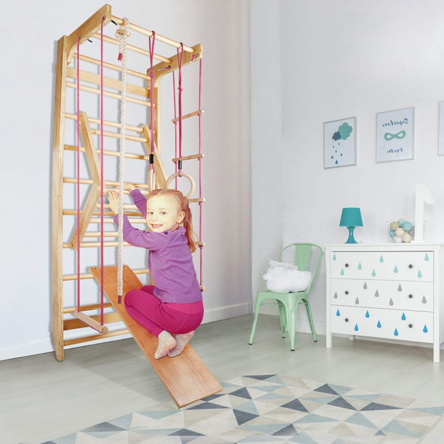 CCLIFE Sprout Wall Gym Climbing Frame Wooden Exercise Equipment Climbing Wall with Bar Fitness Kids Adult ZERO