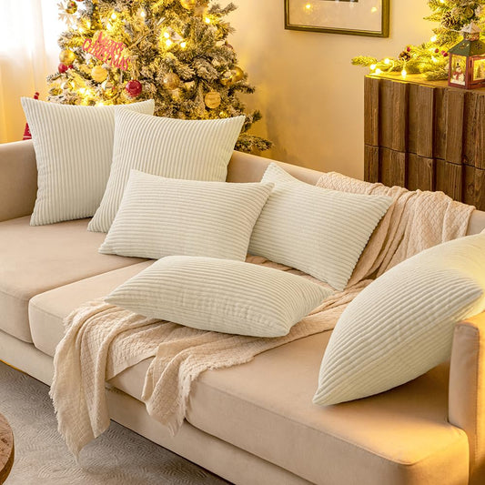 MIULEE 4 Pack Christmas Corduroy Pillow Covers Decorative Sofa Cushion Covers Couch Pillow Cases Throw Pillow Covers with Hidden Zipper 40x40cm 16x16in Cream