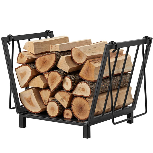 Amagabeli Firewood Basket 35 x 32 x 32cm Fireplace Wood Basket Metal Firewood Basket Wooden Cradle Fireplace made of steel with handle carrying basket for wood carrying basket wood carrier for wood stove log carrier
