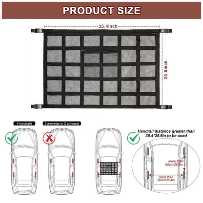 Car luggage net for storage, car cargo net, universal car roof luggage net cover, mesh bag with zipper, 90X65CM.