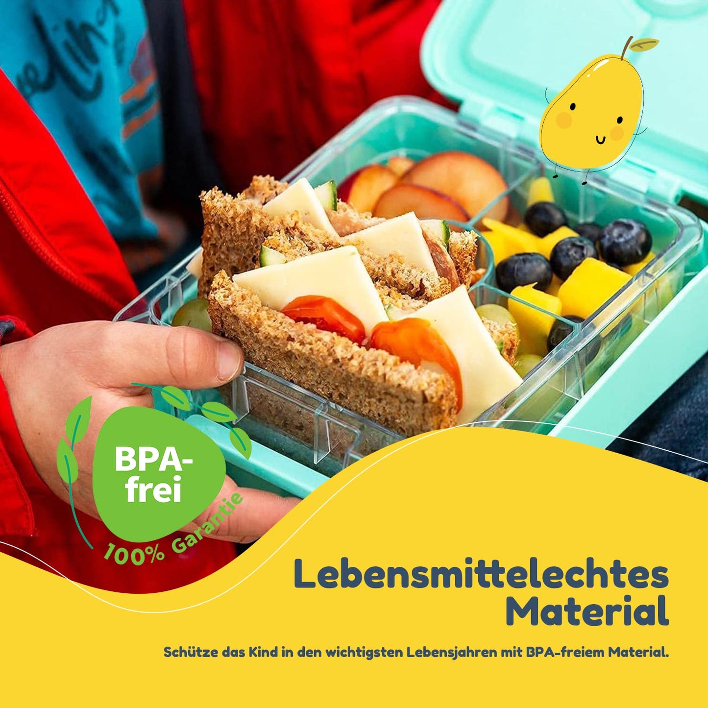 ChompChow Easy kids lunch box with compartments, Colorful divided & leak-proof, BPA-free lunchbox for preschool/daycare, Bento Box, Secure snack box lunch box